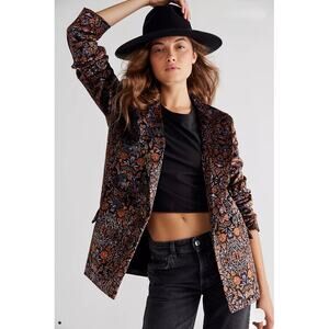 Free People Ashby Velvet Printed Blazer Jacket Women's Small Floral Romantic